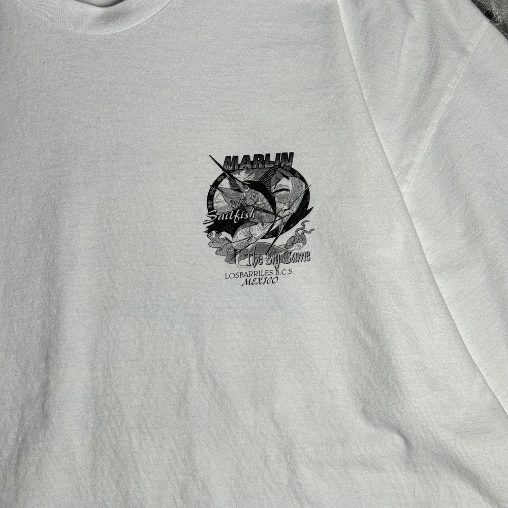 Vintage Hanes Heavyweight Marlin Sailfish Mexico Fishing T-Shirt Mens 2XL White - Picture 6 of 7